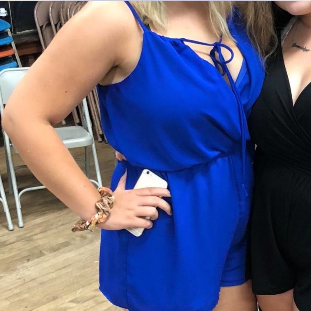 Royal Blue Romper with Adjustable Straps and Tie Detail in front